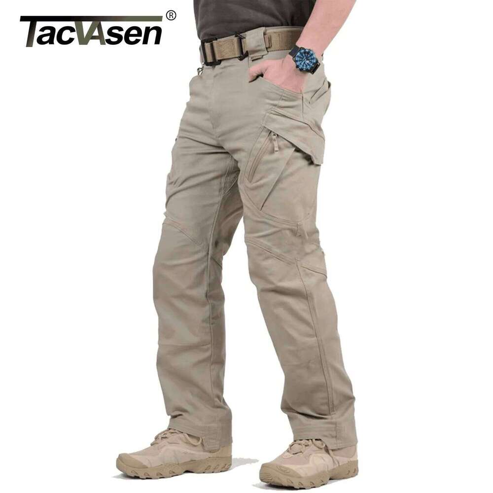 TACVASEN IX9 City Cargo Mens Multi Pockets Work Cotton Stretch Casual Trousers Outdoor Training Hiking Pants Male
