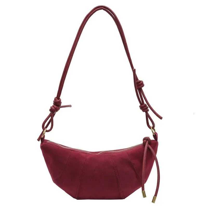 Vintage Half Moon Shoulder Bags for Women Fashion Faux Suede Ladies Underarm Bag New Soft Clutch Female Handbags Small Purse Y250730