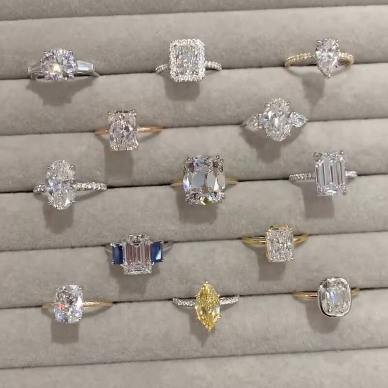 10K Gold Emerald Cut Diamond Mossanite Wedding Rings Custom Design AU750 Mossanite Wedding Rings