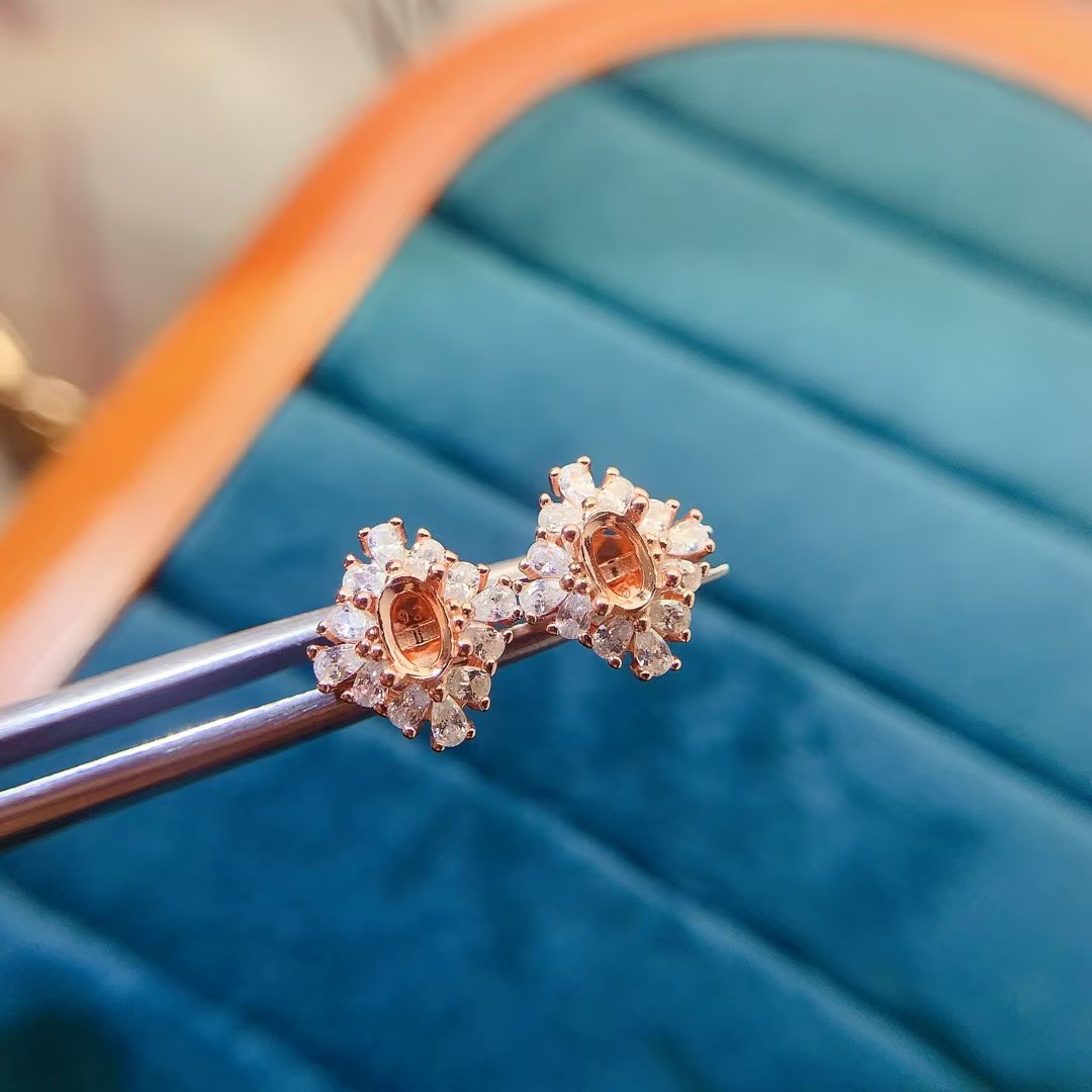 Dazzling 925 silver gemstone earrings setting allergy free 18K gold plated silver stud earrings setting for jewelry DIY