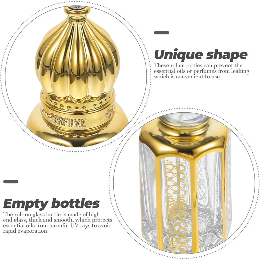 20PCS Essential Oil Bottle 3/6/12ML Portable Mini Gold Refillable Perfume Dropper Bottle Liquid Containers Roll on Bottle 250726