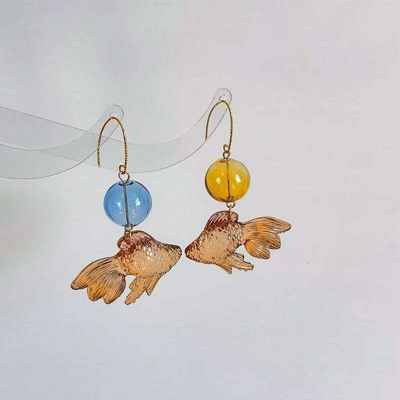 Creative Unique Transparent Goldfish Pendant Earring Cute Koi Fish Drop Earrings Statement Jewelry Wholesale