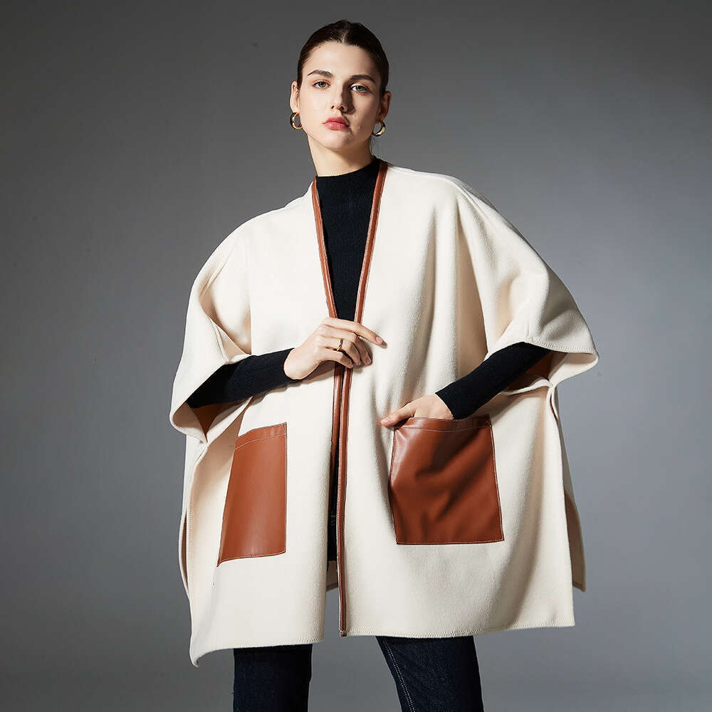 2025 New Mid-to-High-End Autumn Winter Solid Color Leather Pocket Cross Shawl