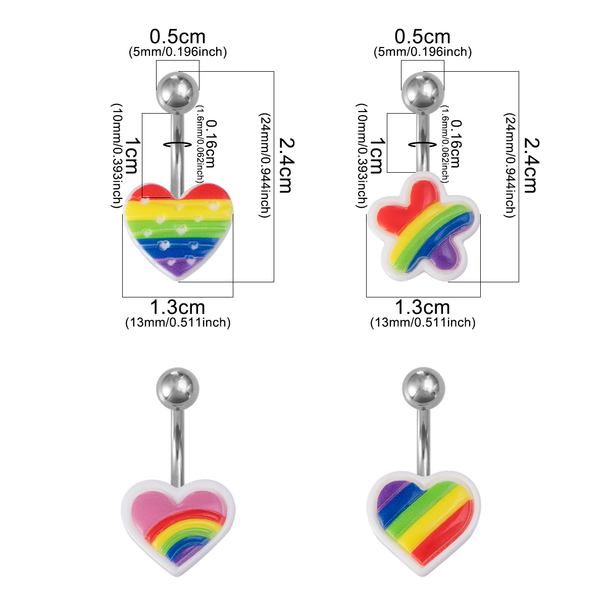 Rainbow Love Flower Stainless Steel Navel Ring Body Piercing Jewelry Ear Bone Ring Wholesale