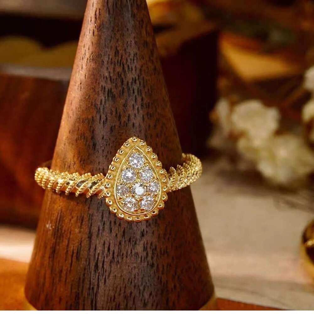 Trendy Brand Hot Item Niche Water Drop Shaped Diamond-Studded Open for Women High-End Feel Ring Summer