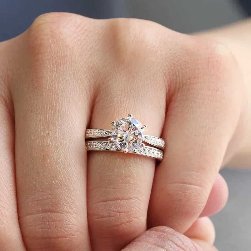 Huitan Noble Bright 6 Claws Cubic Zirconia Rings Set for Women Elegant Gorgeous 2Pcs/Set Wedding Band Jewelry Trendy Accessories y250730
