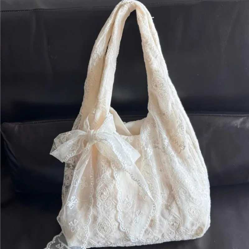 JIAERDI Fairycore Aesthetic White Handbag Women 2025 Summer Sweet Lace Bow Shoulder Bags Ladies Large Capacity Underarm Bag Y2k Y250730