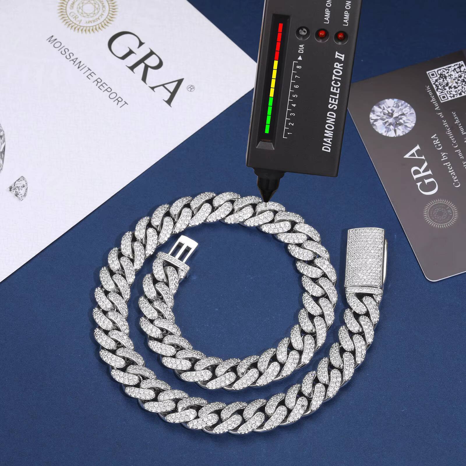 Wholesale Party Jewelry Hip Hop Mens 12mm Gold Plated Silver VVS Moissanite Colorful Iced Out Button Cuban Link Chain