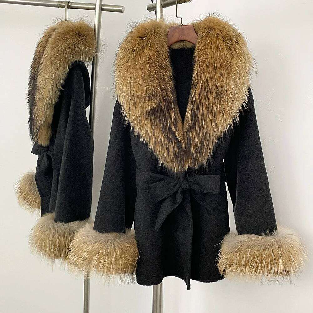 Designer Clothing Debai88 2025 New Winter Clothing Women Natural Fox Woolen Jacket Commute Belt Real Fur Wool Coat Female Fashion Outerwears Fashion