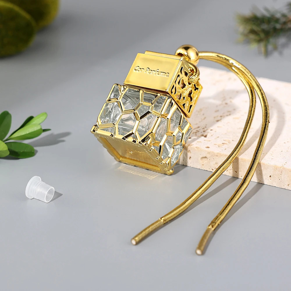 10pcs 10ml Gold Car Essential Oil Diffuser Fragrance Air Freshener Scent Perfume Square Bottle for Ornament Hanging Empty Bottle 250726