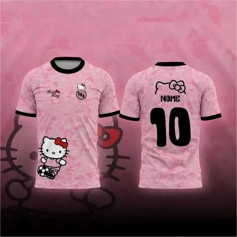 Sanrio Hello Kitty 3D Print Sport Quick Dry Breathable T-shirt Harajuku Adult Baby Soccer Jersey Parent-child Suit Boy Girl Short Sleeve w250621