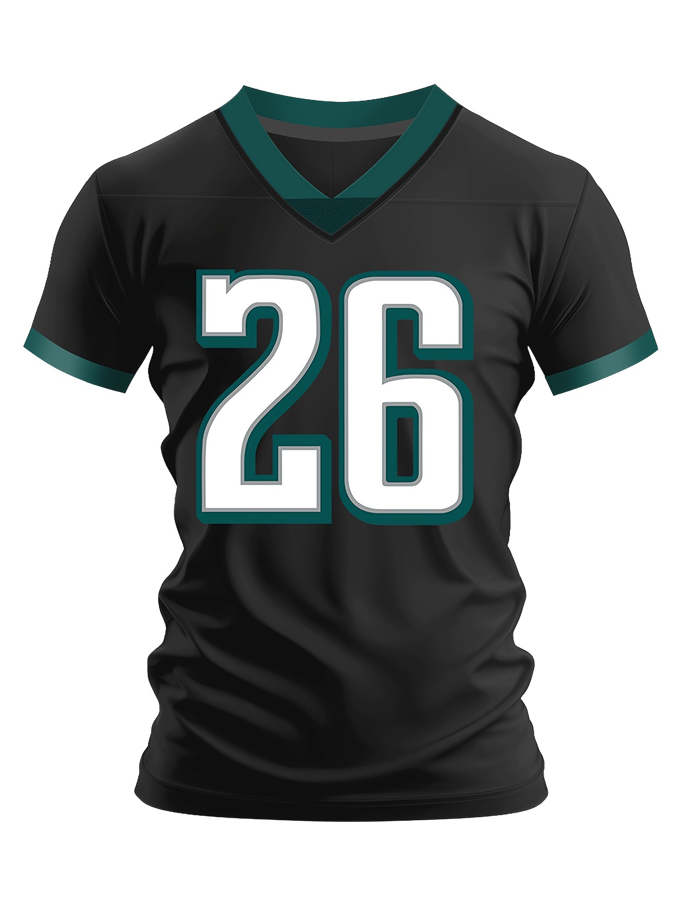 Men's No.26 Embroidered Football Jersey, Black V-Neck, Breathable, Free Shipping