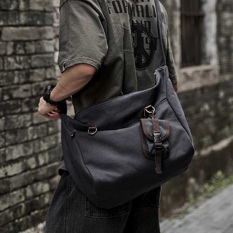 Canvas Messenger Bag for Men 14 inch Laptop Shoulder Bag with Zipper Hobo Bag for Male Female Y250730