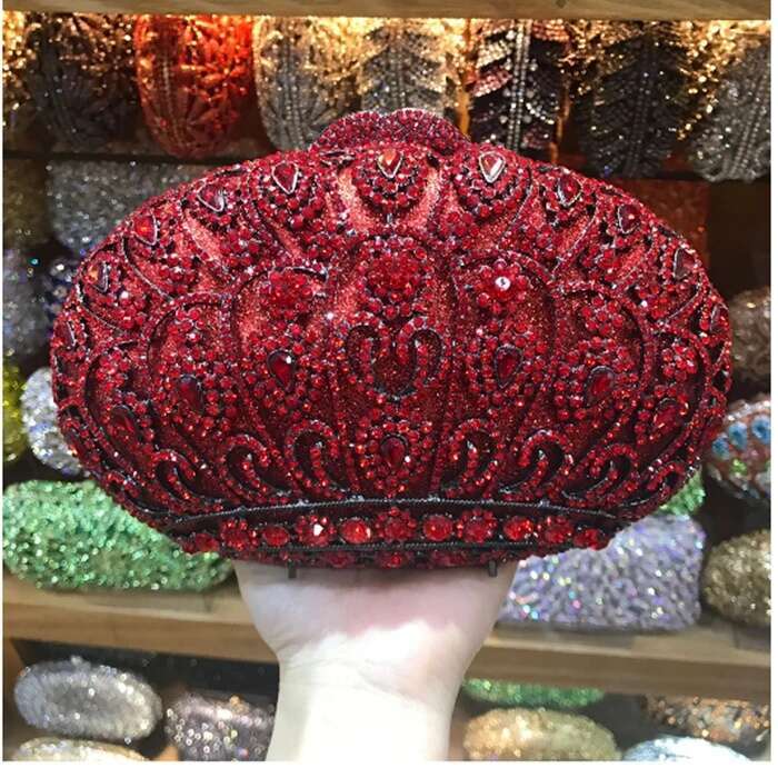 Designer Luxury Women Lantern Shape Evening Bags Ladies Red Pink Clutch Mini Night Purse Full Crystal Party Shoulder Bag Female Clutches