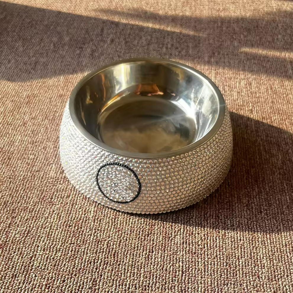 Dog Bowls Stainless Steel Pet Bowls with Bling Rhinestones Pet Diamond Bowls Food Water Feeder with Non-Skid Rubber Base for Puppy Cats Dogs CH319