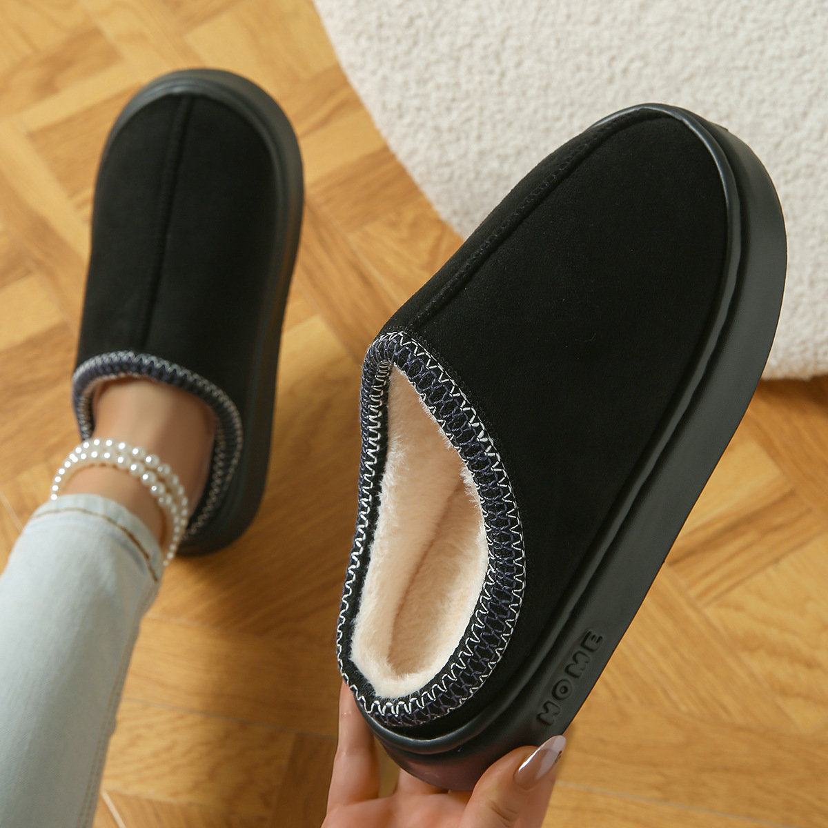 free shipping designer of Jing's new solid-color faux deerskin fleece patchwork home slippers