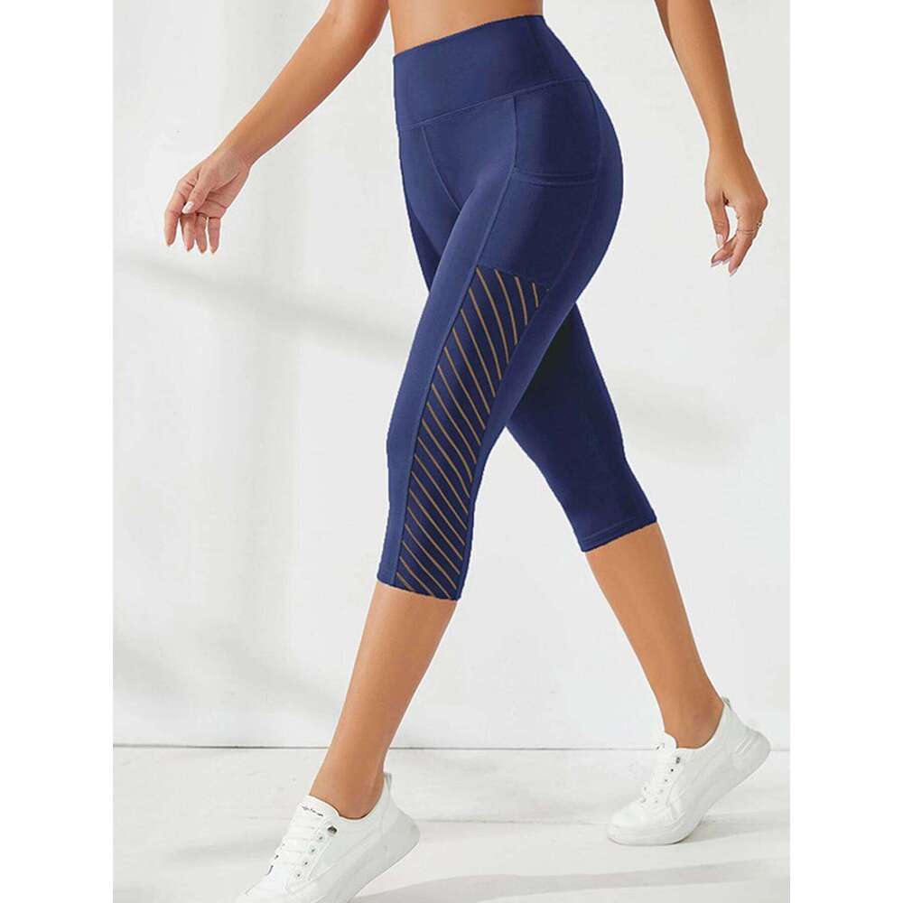 Side Pockets Calf Length Yoga Solid Color high elasticity Leggings High Waist For Women Tummy Control Workout Pants
