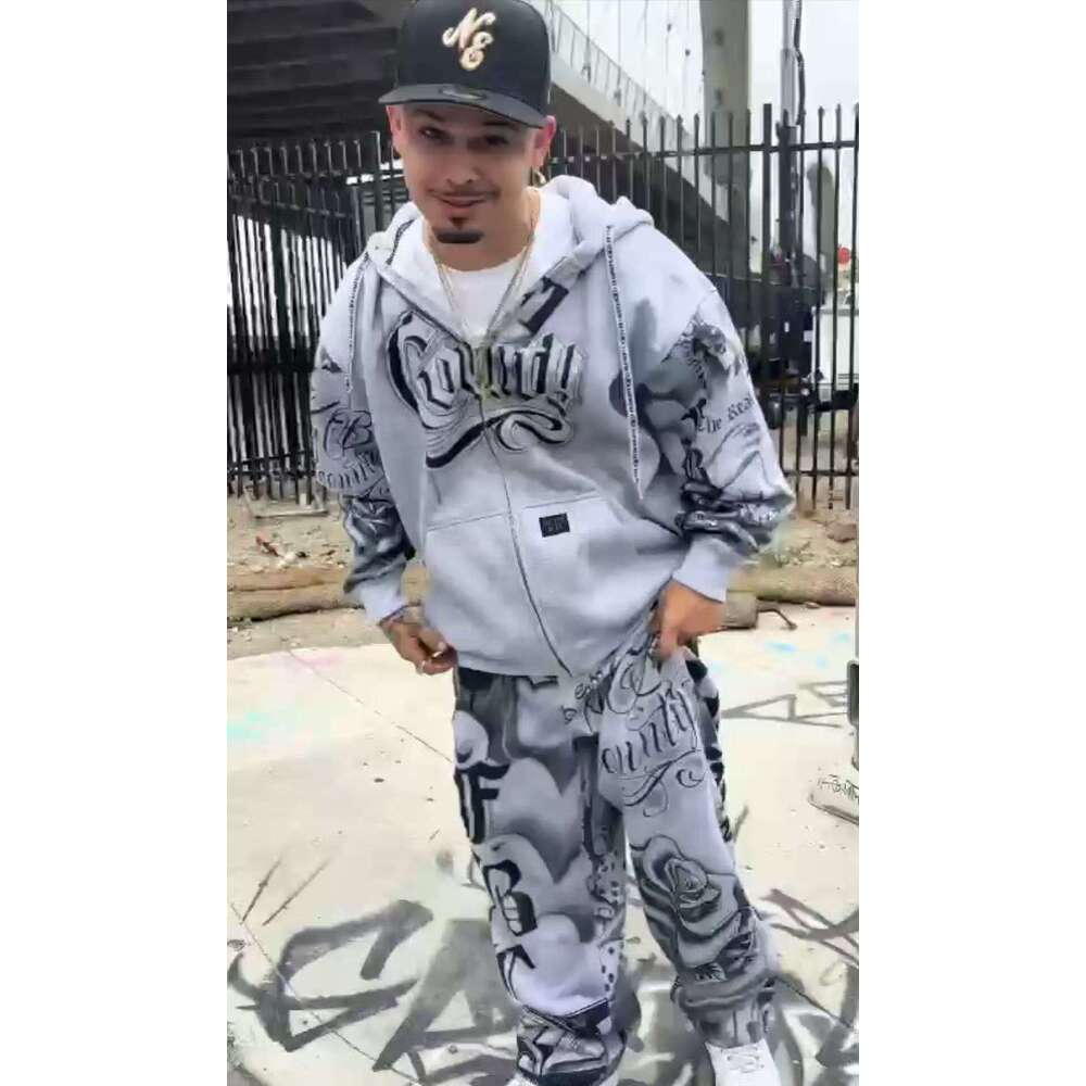 American Style Loose Sweatshirt Hoodie Sweatpants Y2K Men's Trendy Brand Hip Hop Street Casual Set