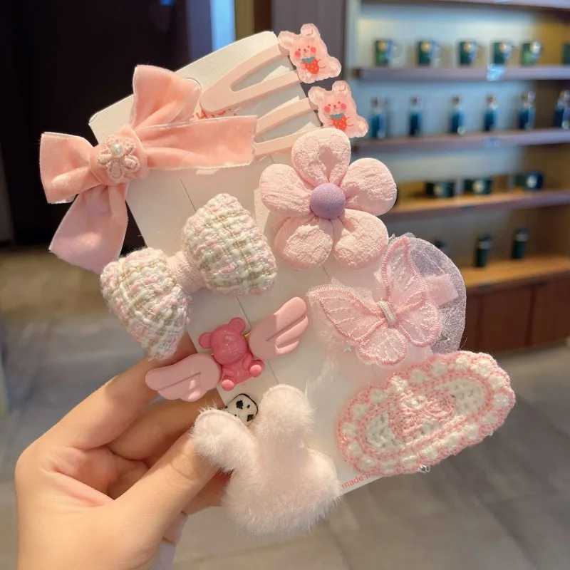 8/9pcs/Set Plush Hairpins Cute Colorful Knitting Flowers Plaid Fruits Barrettes Hair Clip for Kids Child Hair Accessories Sets R250730