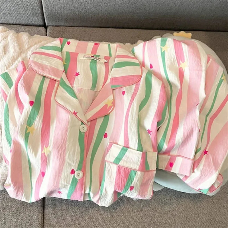 Summer Ladies Pajamas Homewear Set Cloudy Cotton Sweet Cute Cardigan ShortSleeved Shorts Thin Section of 250730