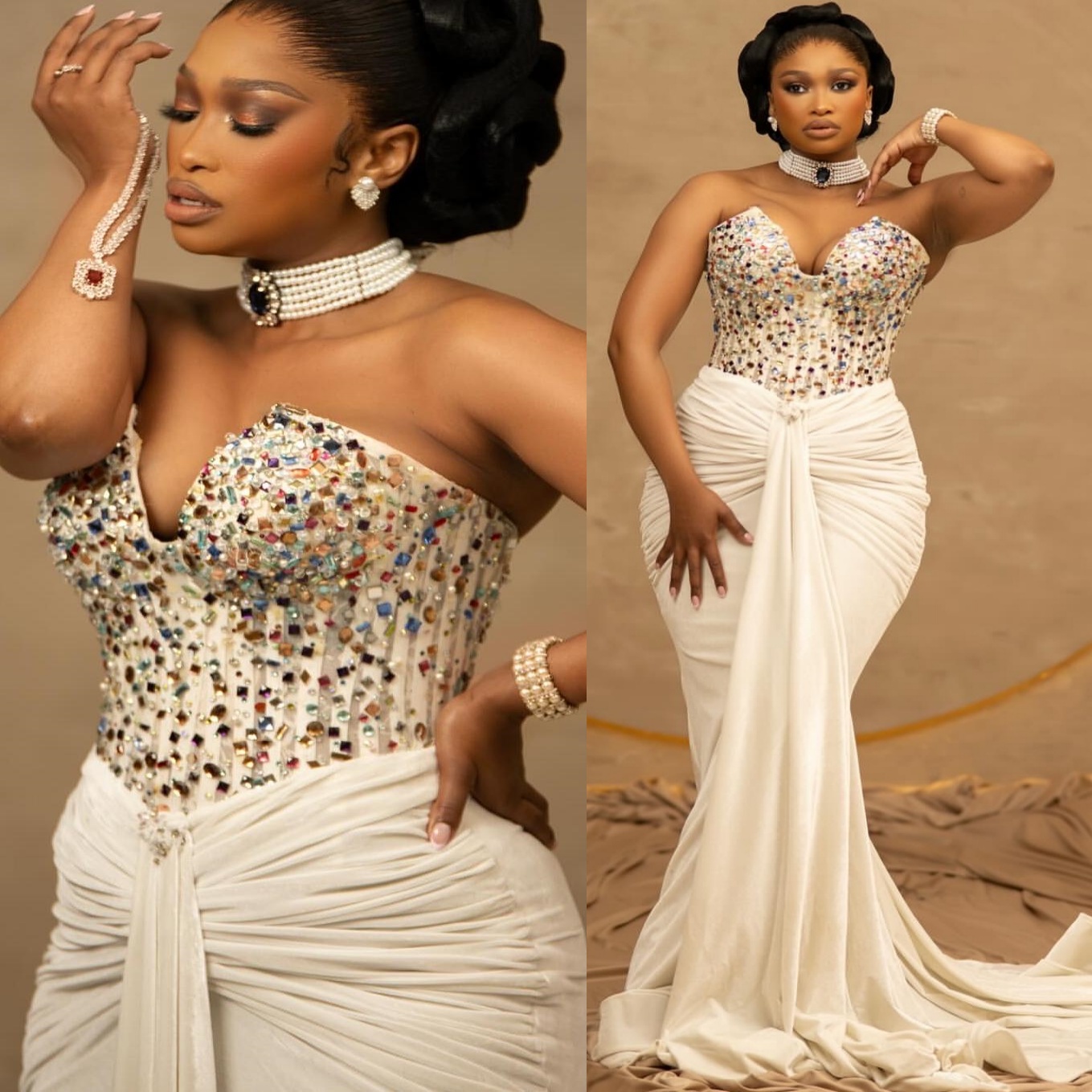 Ivory Mermaid Prom Dresses 2025 Beaded Crystals Velvet Sweetheart Evening Formal Party Second Birthday Engagement Gowns Plus Size Dress For Special Oc