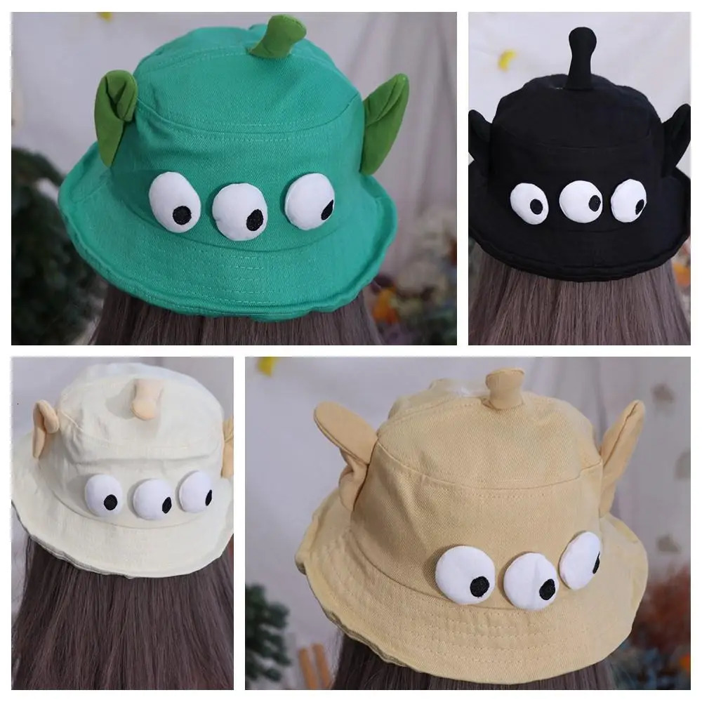 Foldable Three Eyes Bucket Hats Lightweight Sunscreen Big Ear Fisherman Hat Breathable Wide Brim Cartoon Sun Hat 250724