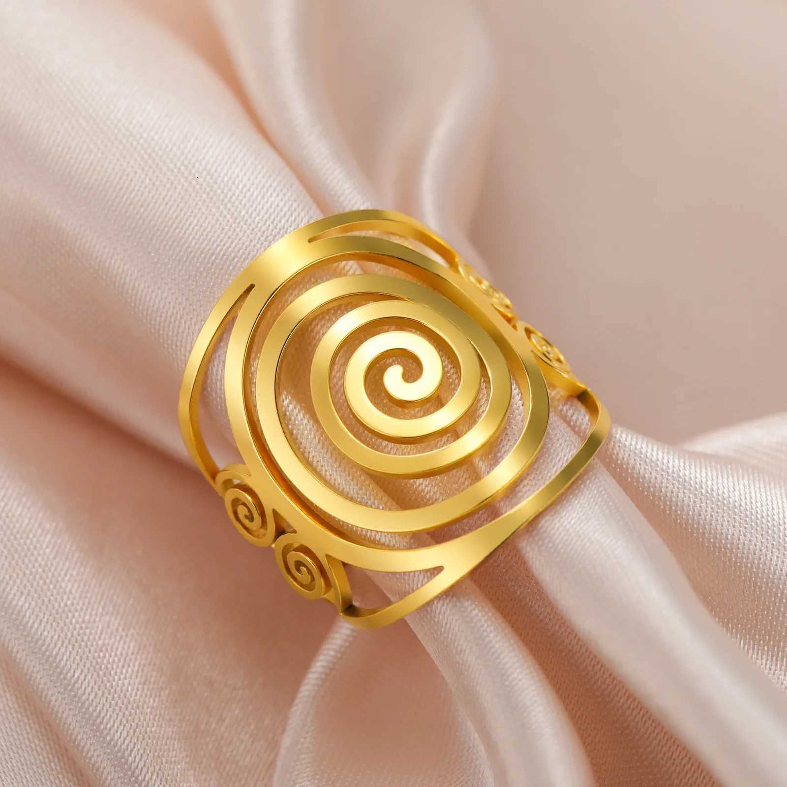 Dreamtimes Fashion Round Geometric Braided Spiral Swirl Ring for Women Stainless Steel Adjustable Thumb Open Ring Jewelry Gifts y250730