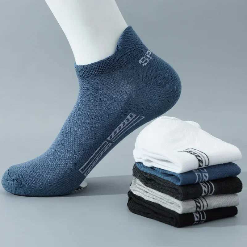 5 Pairs/Lot High Quality Men Ankle Socks Breathable Cotton Sports Mesh Casual Athletic Thin Cut Short Socks Plus Size Z250731