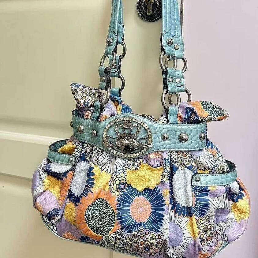 New Y2k Sweet And Cool Hot Girl Style Rivet Motorcycle Women's Large Saddle Crossbody Tote Bag