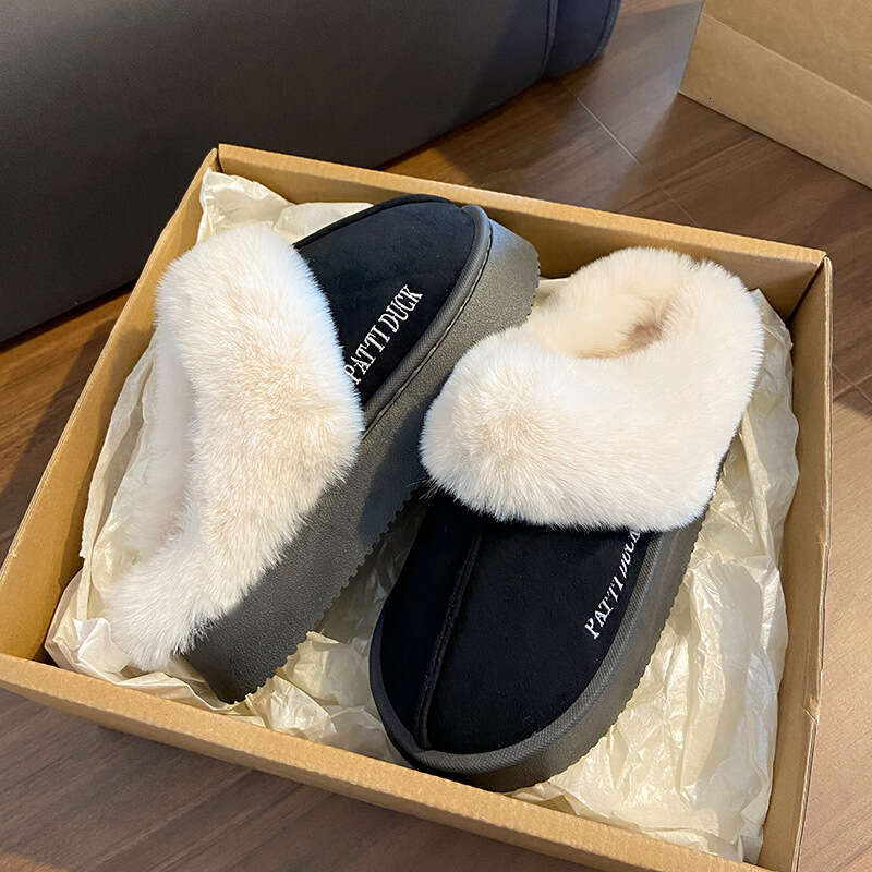 Suede Cotton for Women, Outdoor Wear, Autumn and Winter 2024 New Thick-Soled Indoor Warm Non-Slip Furry Slippers