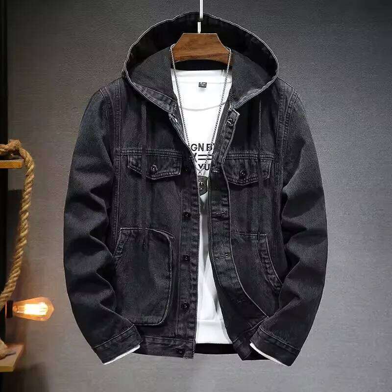 Hooded Jacket Spring And Autumn New Style Trendy Street Casual Regular Men's Denim Tops MDNG