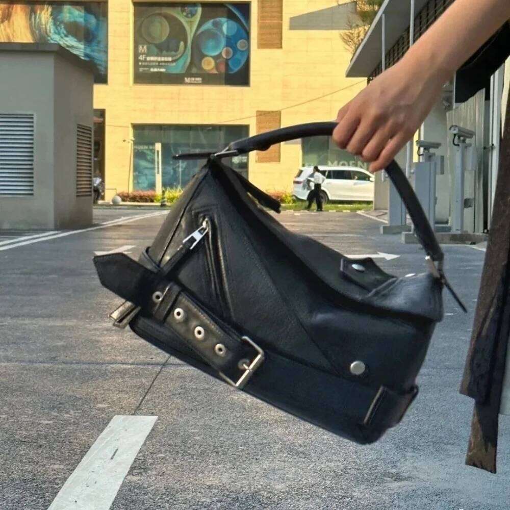 Y2K Retro Punk Moto Style Tote Rivet Splicing Design Fashion Handbag PU Leather Large Capacity Women Crossbody Bag