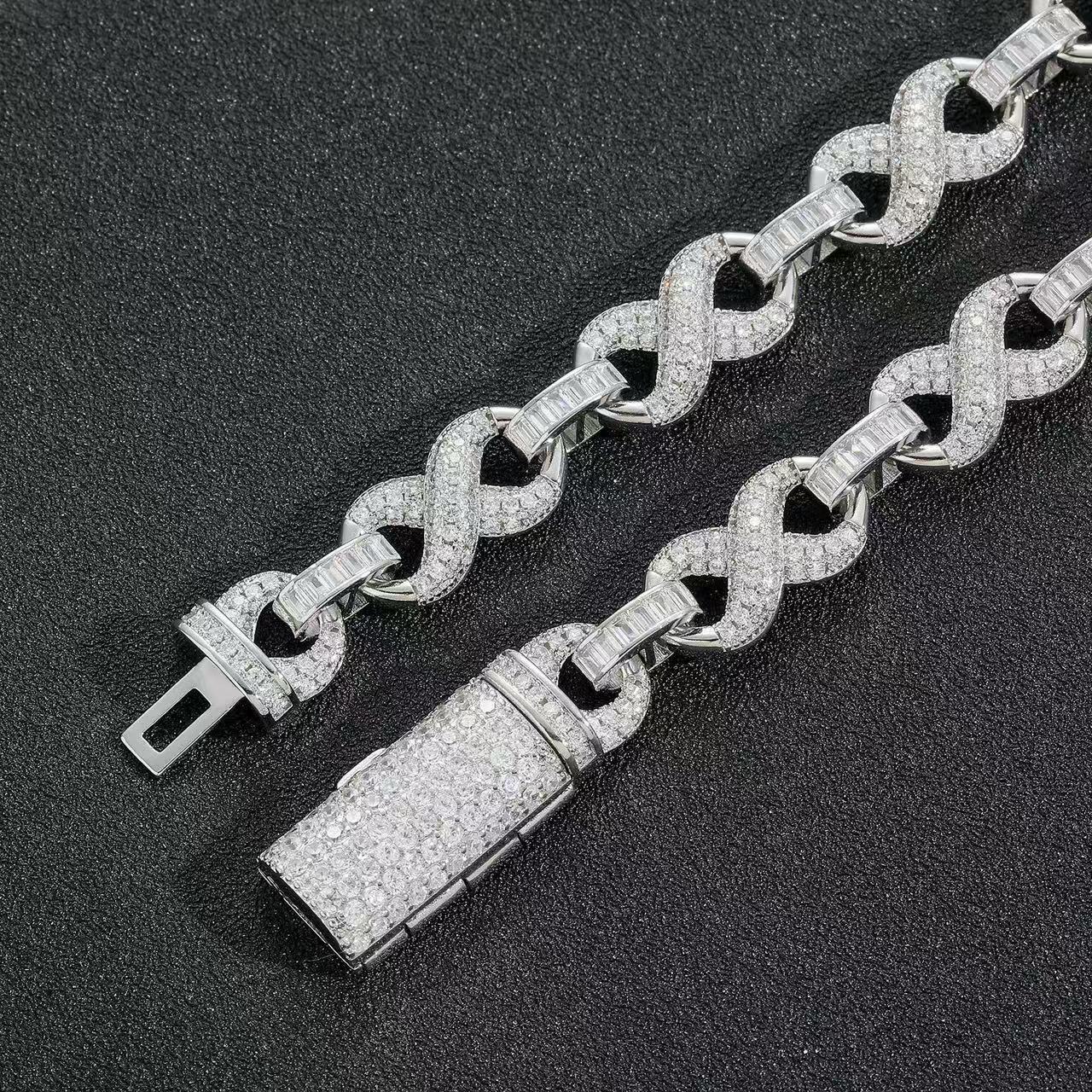 Hip Hop Jewelry 925 Silver Iced Out Infinity Necklace Pass Diamond Tester 16MM VVS Moissanite Diamond Cuban Link Chain
