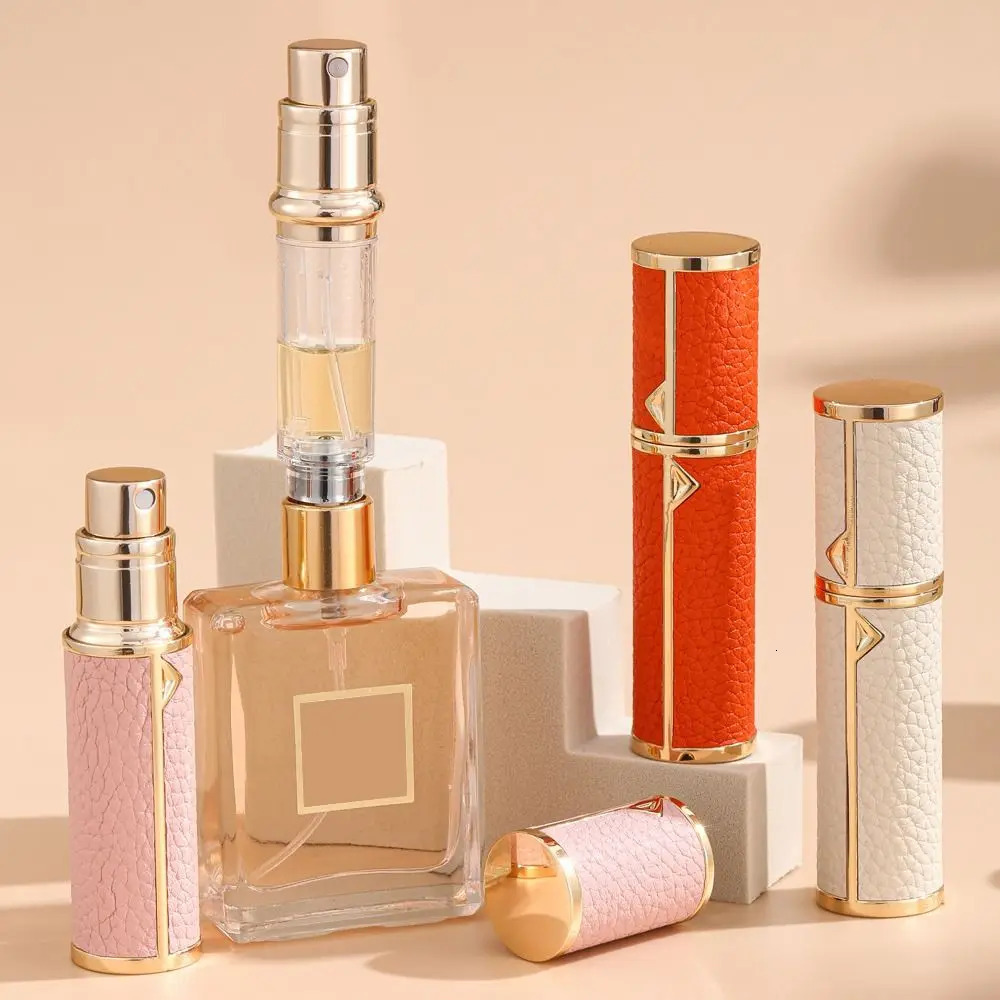 Portable PU Leather Perfume Bottle Lychee Pattern Empty Spray Bottle Refillable 5ml Parfume Atomizer Bottle Travel 250726