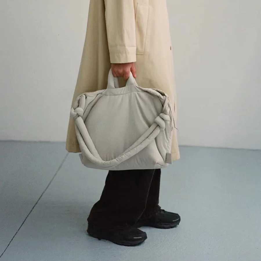 Casual nylon padded tote bag designer soft puffer women shoulder crossbody bags Simple Vintage large capacity handbags 2023 Y250730
