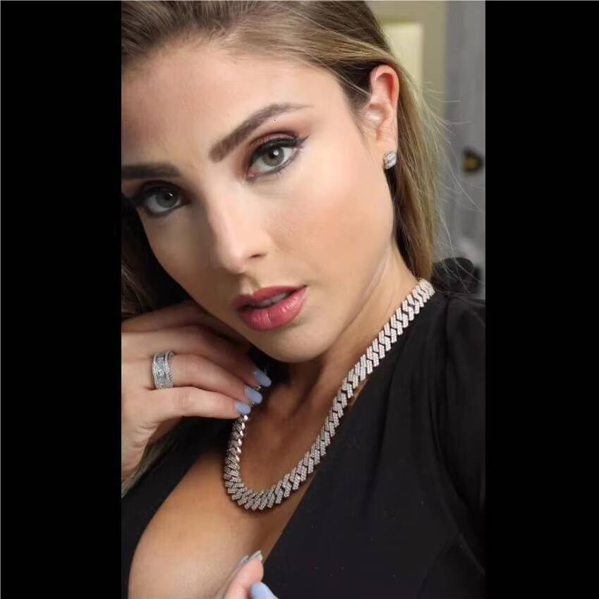 Rock Style Hip Hop Jewelry Mens 14mm 925 Sterling Silver 2 Rows VVS Moissanite Diamond Iced Out Cuban Link Chain Necklace