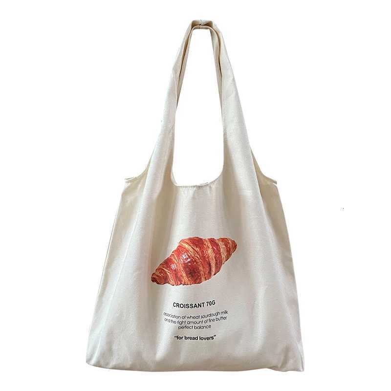 Women Canvas Shoulder Bag Bread Print Cotton Canvas Shoulder Bags Student Large Capacity Books Tote Lady Eco Cloth Handbag Purse G250729