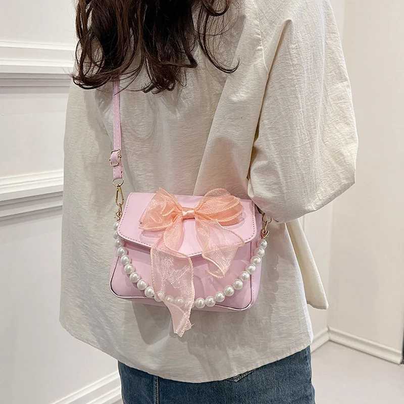 FAshion Womens Small Crossbody Shoulder Bags Lady PU Leather Messenger Bag Bow Pearls Handbags And Purses Flap Travel Bag Y250730