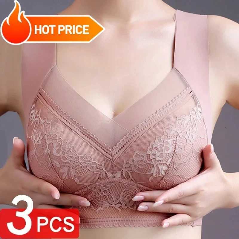 3 Pcs Womens Push Up Wireless Bralette Bras - 5cm Natural Lift Seamless Lace Plus Size (L-6XL) No Underwire Comfort Z250730