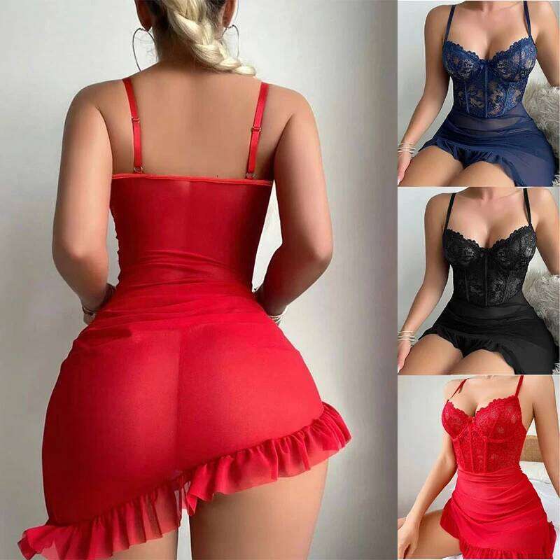 Women's Underwear Erotic See Through Laceethical Delicate Nighty Red Bra Set Sexy Hot Fairy Lingerie Female