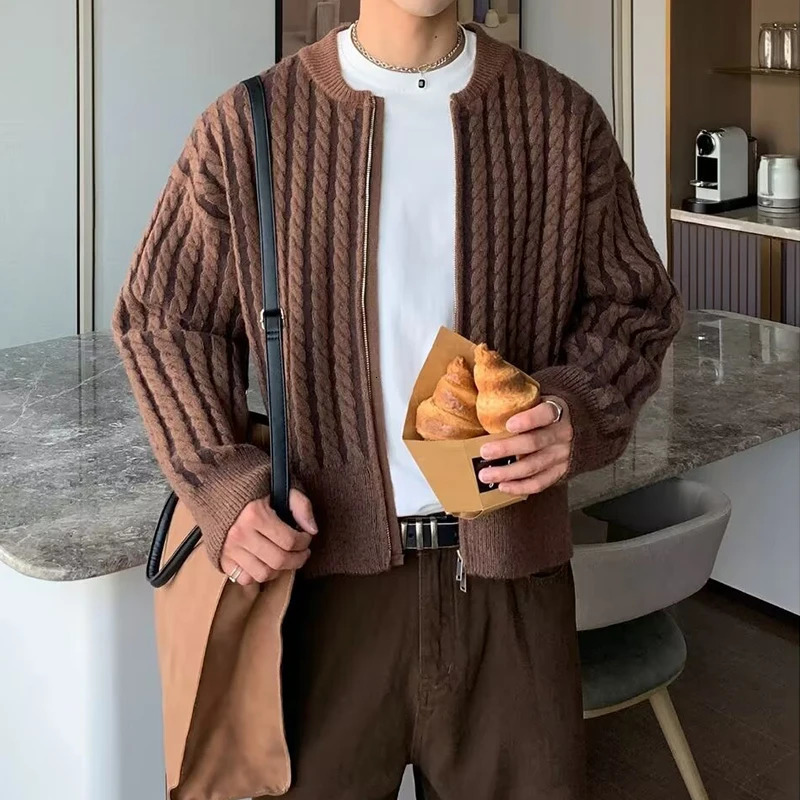 Streetwear Casual Mens Sweater Cardigan Tops Fall Winter Fashion Crochet Twist Knit Jacket Coat Men Trendy Knitted Sweatercoats 250731