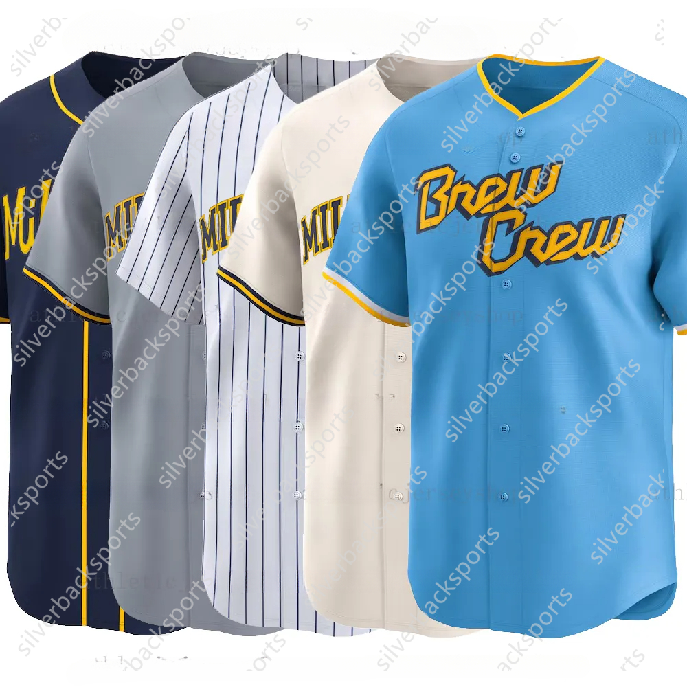 22 Yelich Baseball Jerseys Jackson Chourio Jacob Misiorowski Sal Frelick Brice Turang William Contreras Freddy Peralta Joey Ortiz Trevor Megill Embroidery Custom