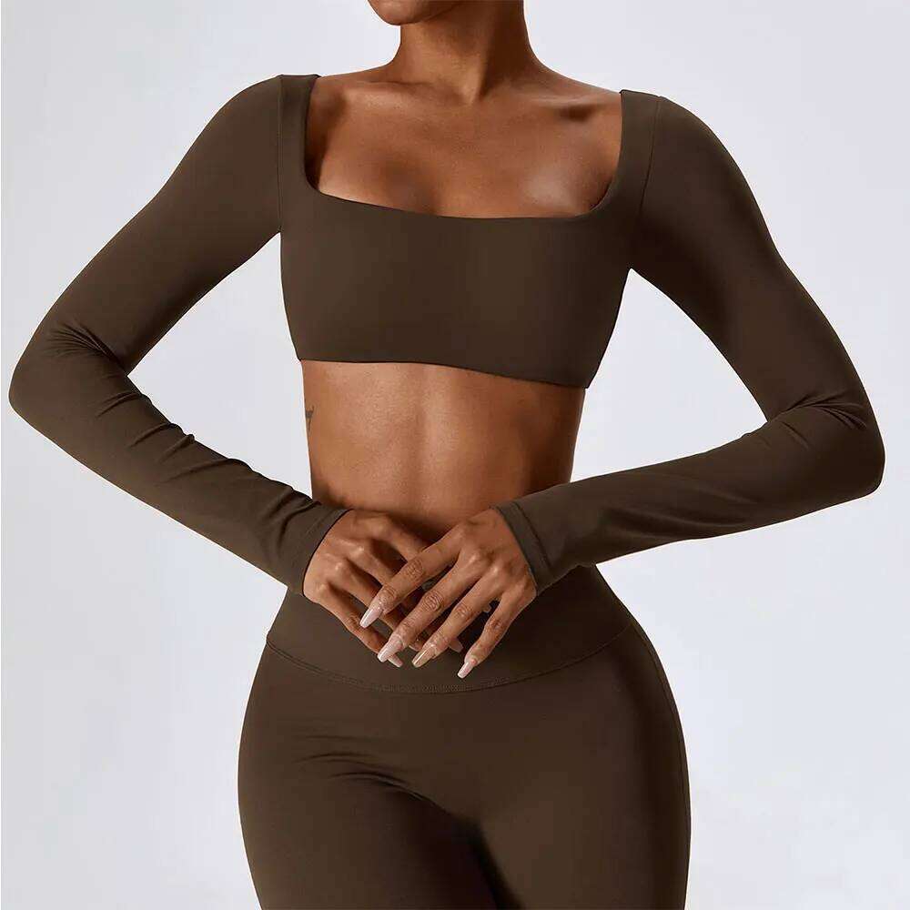 Women Crop Tops Yoga T-shirts Solid Sports Top Long Sleeve Running Shirts Sexy Exposed Navel Quick Dry Fiess Gym Sport Wear
