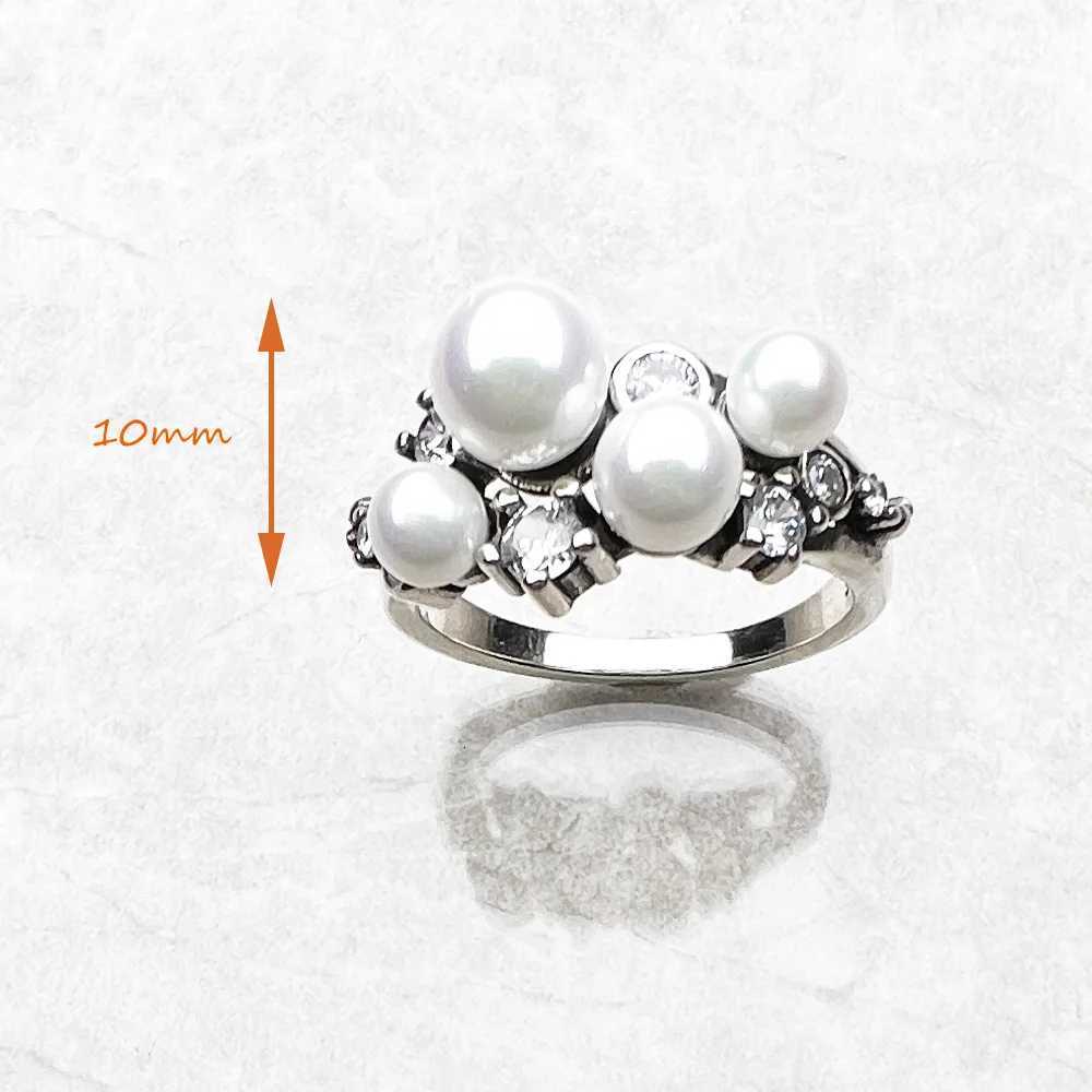 925 Sterling Silver Ring with Freshwater Pearls and White Stones European Style New Fine Jewelry Trendy Gift for Women y250730