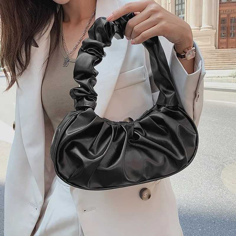 Cartoon Solid Color Pleated Cloud Bag Minimalist Womens Underarm Bag Kawaii Fashion Versatile Handbag Gifts Y250730