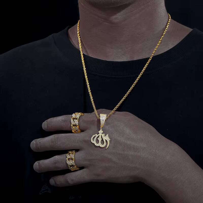 Believer Keepsake Big Buckle 925 Sterling Silver Full Pave VVS Moissanite Diamond Iced Out Allah Pendant With Rope Chain