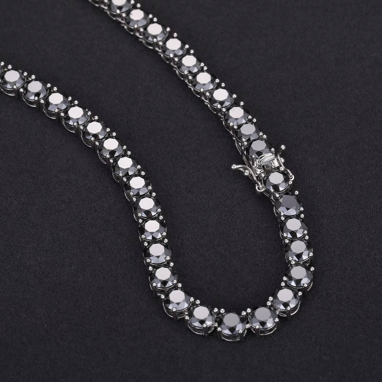 New Trendy Custom 5mm 925 Sterling Silver Black VVS Moissanite Diamond Clustered Tennis Chain Necklace for Men Women