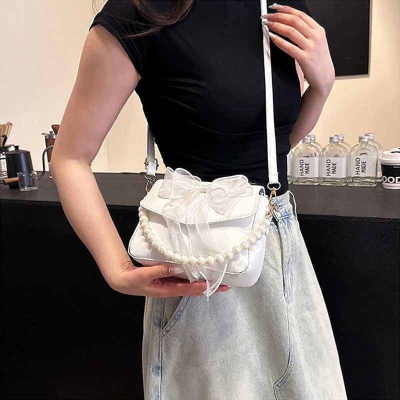 FAshion Womens Small Crossbody Shoulder Bags Lady PU Leather Messenger Bag Bow Pearls Handbags And Purses Flap Travel Bag Y250730