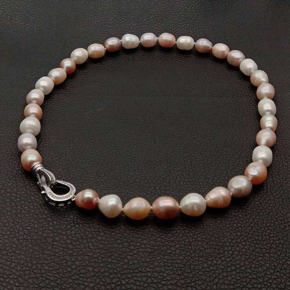 natural Freshwater Pink Purple White Rice Mixed Color Pearl Choker Necklace cz pave clasp For Women Girl Jewelry Gift