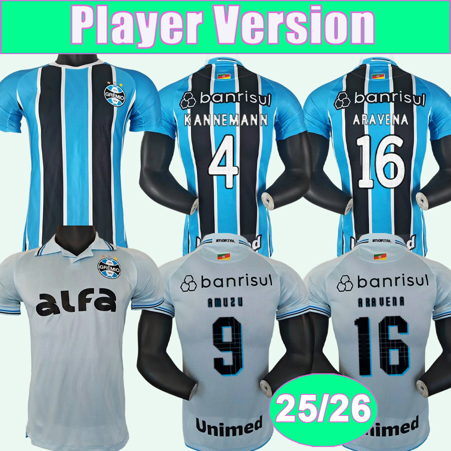 25 26 Gremio Mens Player Soccer Jerseys ARAVENA AMUZU M.AREZO BRAITHWAITE KANNEMANN F.CRISTALDO MONSALVE VILLASANTI Home Away Football Shirts Uniforms